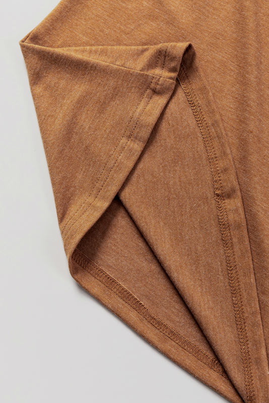 Brown Asymmetric Cut out Colorblock T Shirt