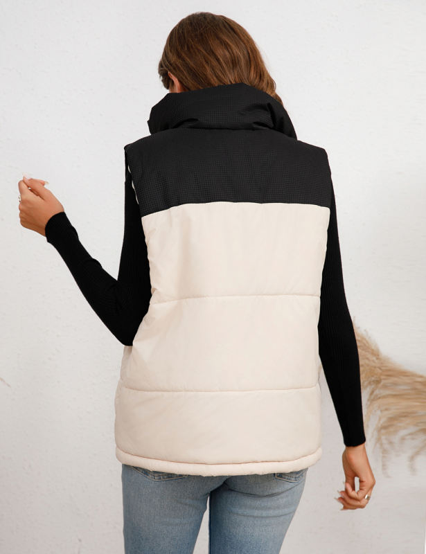 Black White Full Zip Sleeveless Vest Jacket