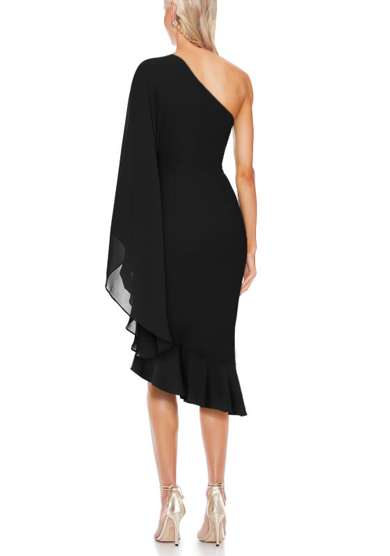 Black One Shoulder Ruffle Hem Party Dress