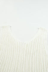 White Hollowed Knit V Neck Tank Top