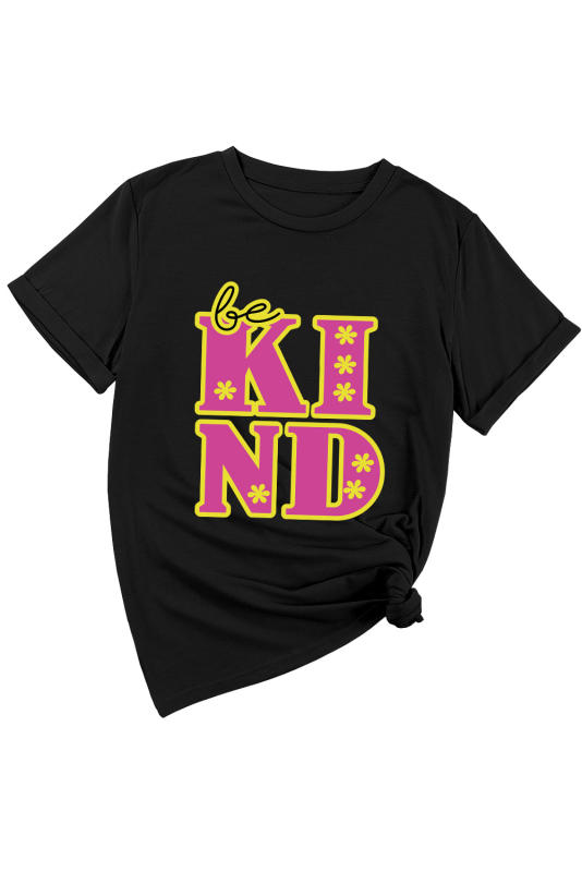 Black be KIND Flower Print Crew Neck T Shirt