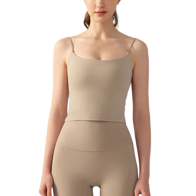 Khaki Spaghetti Straps U Neck Sports Bra