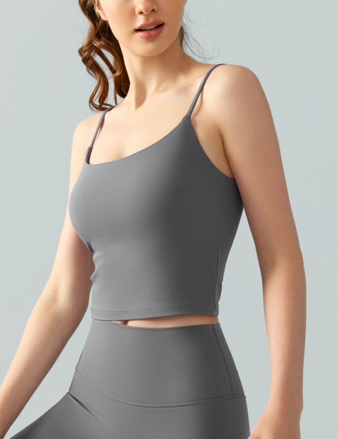 Gray Spaghetti Straps U Neck Sports Bra