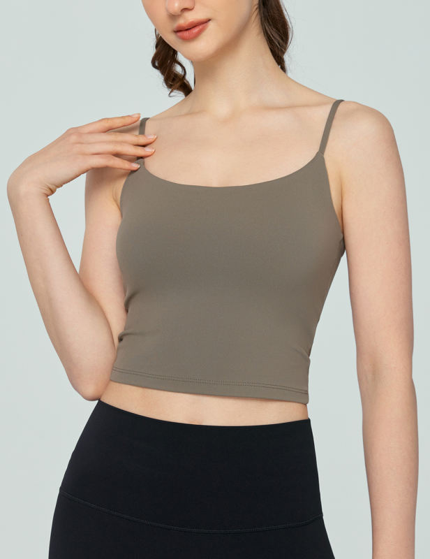 Army Green Spaghetti Straps U Neck Sports Bra