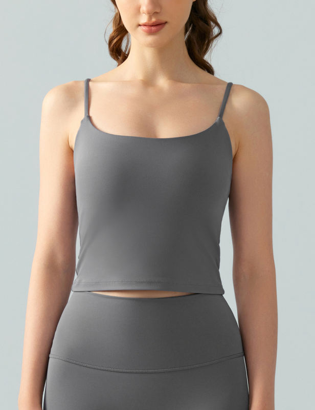 Gray Spaghetti Straps U Neck Sports Bra