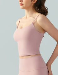 Pink Spaghetti Straps U Neck Sports Bra