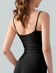 Black Spaghetti Straps U Neck Sports Bra