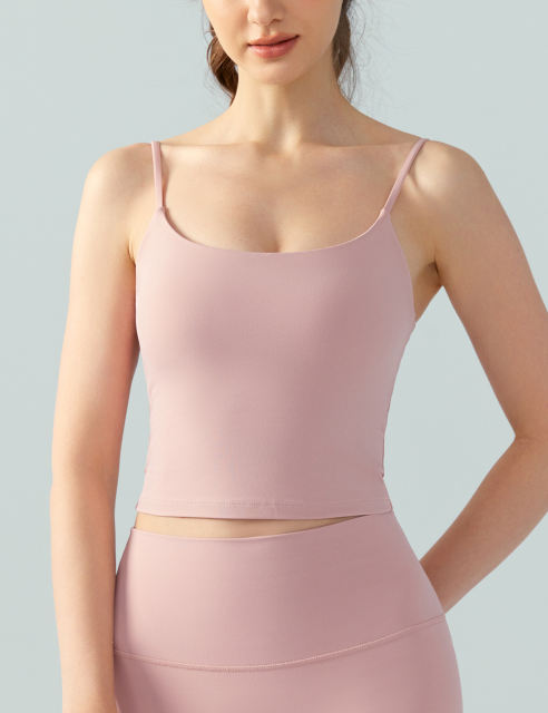 Pink Spaghetti Straps U Neck Sports Bra