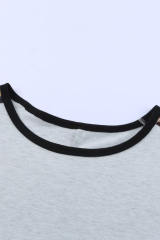 Gray Leopard Splicing O-neck Short Sleeve T Shirt