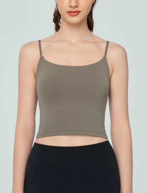 Army Green Spaghetti Straps U Neck Sports Bra
