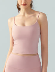 Pink Spaghetti Straps U Neck Sports Bra