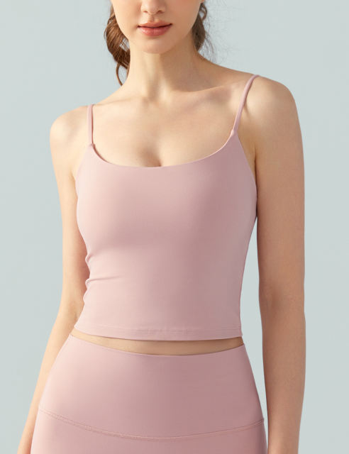 Pink Spaghetti Straps U Neck Sports Bra