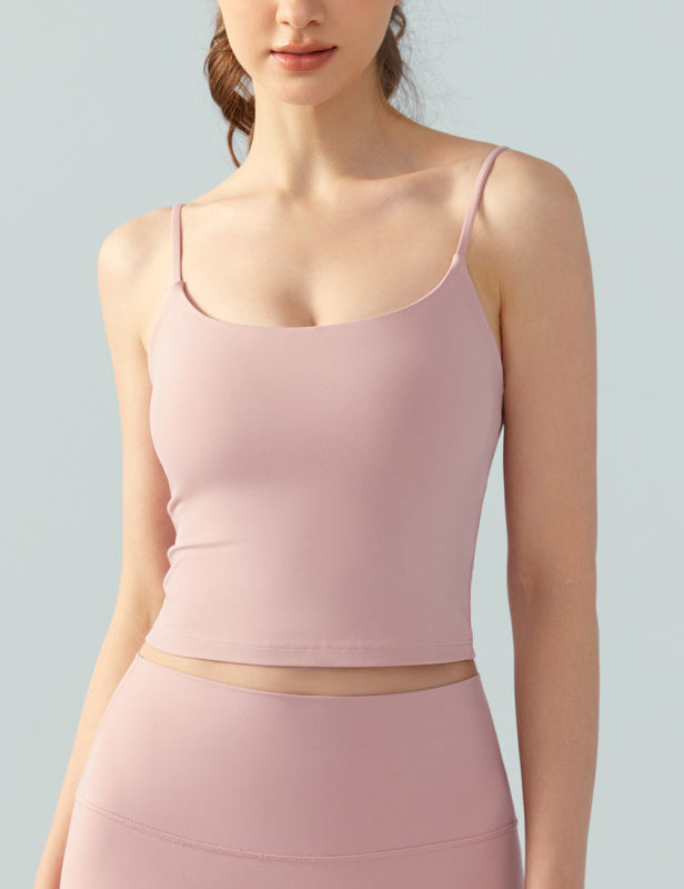 Pink Spaghetti Straps U Neck Sports Bra