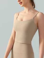 Khaki Spaghetti Straps U Neck Sports Bra