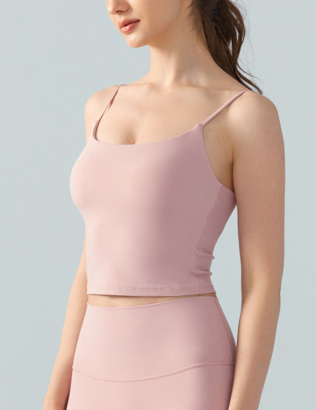 Pink Spaghetti Straps U Neck Sports Bra