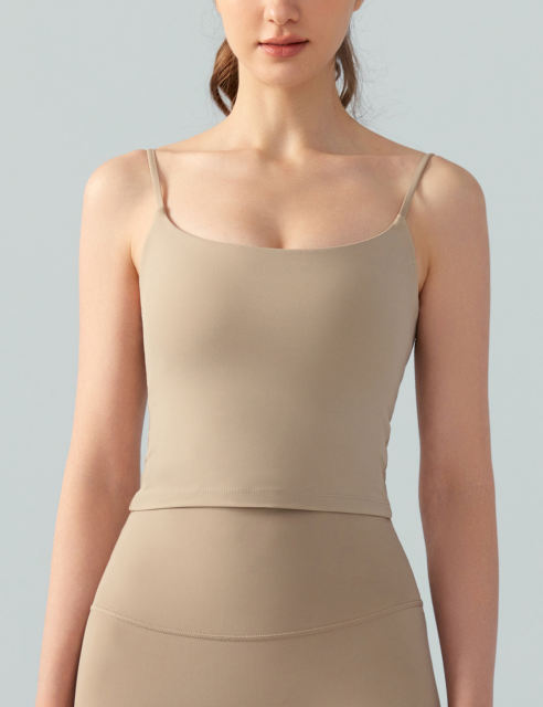 Khaki Spaghetti Straps U Neck Sports Bra