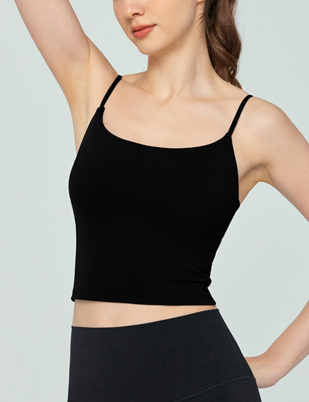 Black Spaghetti Straps U Neck Sports Bra