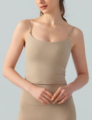 Khaki Spaghetti Straps U Neck Sports Bra