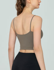 Army Green Spaghetti Straps U Neck Sports Bra