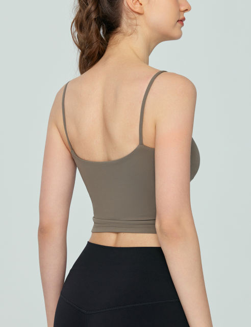 Army Green Spaghetti Straps U Neck Sports Bra