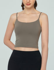 Army Green Spaghetti Straps U Neck Sports Bra
