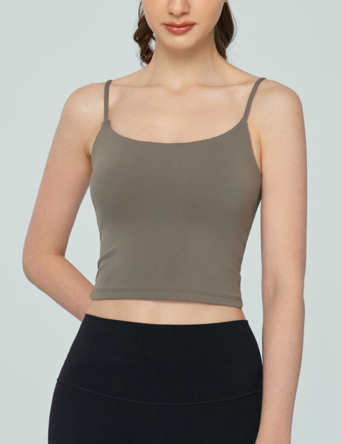 Army Green Spaghetti Straps U Neck Sports Bra