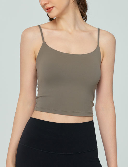 Army Green Spaghetti Straps U Neck Sports Bra