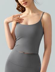 Gray Spaghetti Straps U Neck Sports Bra