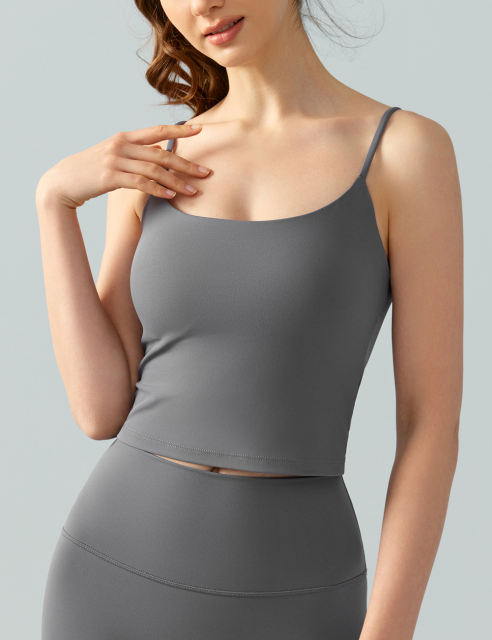 Gray Spaghetti Straps U Neck Sports Bra