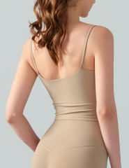 Khaki Spaghetti Straps U Neck Sports Bra