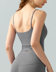 Gray Spaghetti Straps U Neck Sports Bra