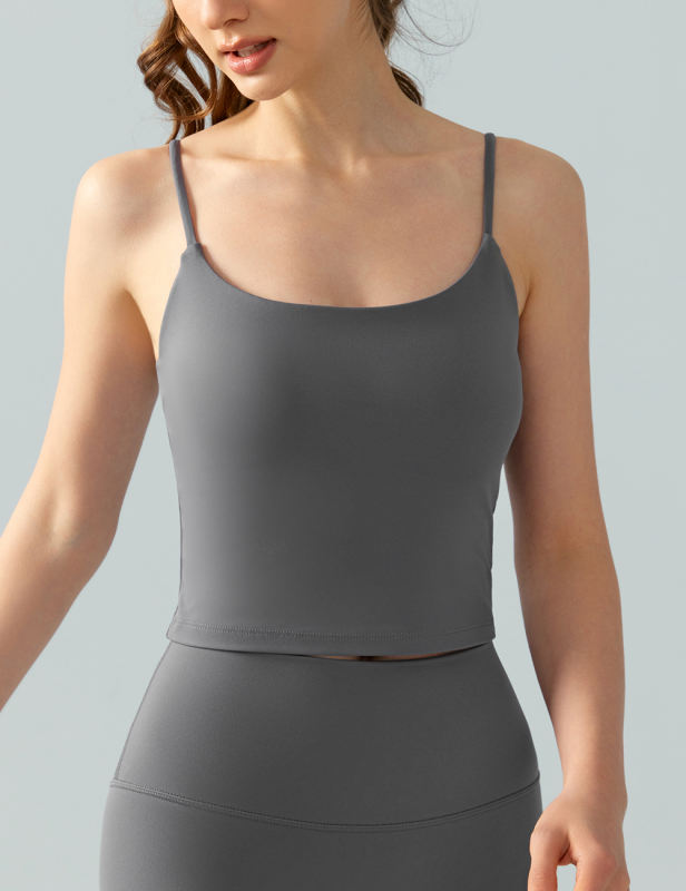 Gray Spaghetti Straps U Neck Sports Bra