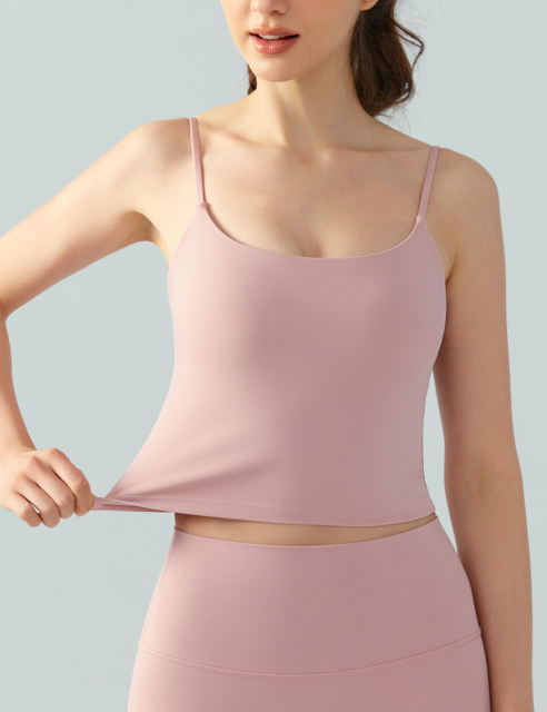 Pink Spaghetti Straps U Neck Sports Bra