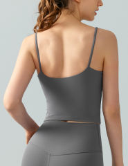 Gray Spaghetti Straps U Neck Sports Bra