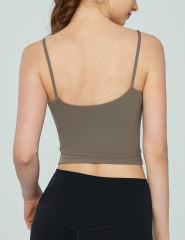 Army Green Spaghetti Straps U Neck Sports Bra