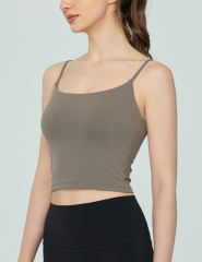 Army Green Spaghetti Straps U Neck Sports Bra