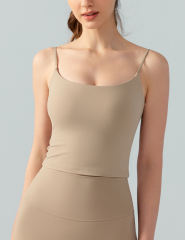 Khaki Spaghetti Straps U Neck Sports Bra