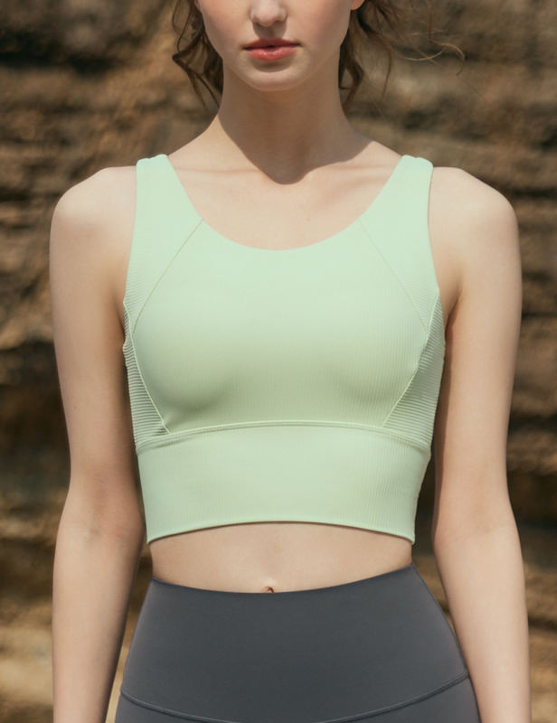 Pea Green Ribbed Push up Active Tank Top