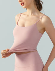 Pink Spaghetti Straps U Neck Sports Bra