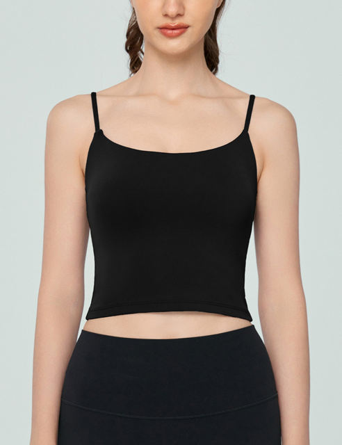 Black Spaghetti Straps U Neck Sports Bra