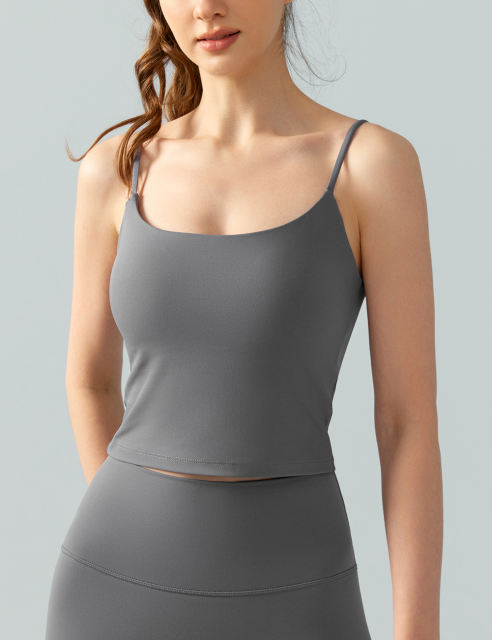 Gray Spaghetti Straps U Neck Sports Bra