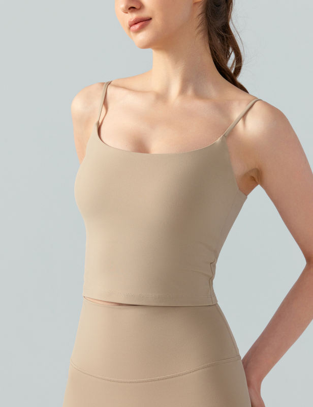 Khaki Spaghetti Straps U Neck Sports Bra