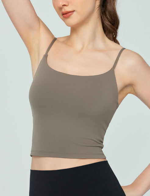 Army Green Spaghetti Straps U Neck Sports Bra