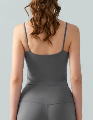 Gray Spaghetti Straps U Neck Sports Bra