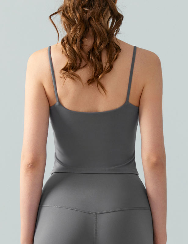 Gray Spaghetti Straps U Neck Sports Bra