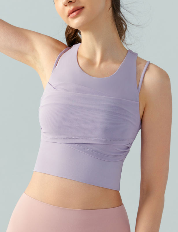 Purple Fake Two-piece Yoga Vest Active Tank Top