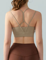 Khaki Double Straps Cut-out Sports Bra