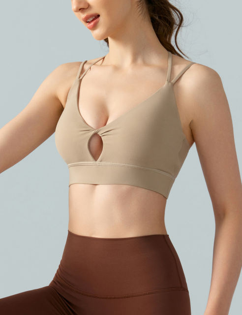 Khaki Double Straps Cut-out Sports Bra
