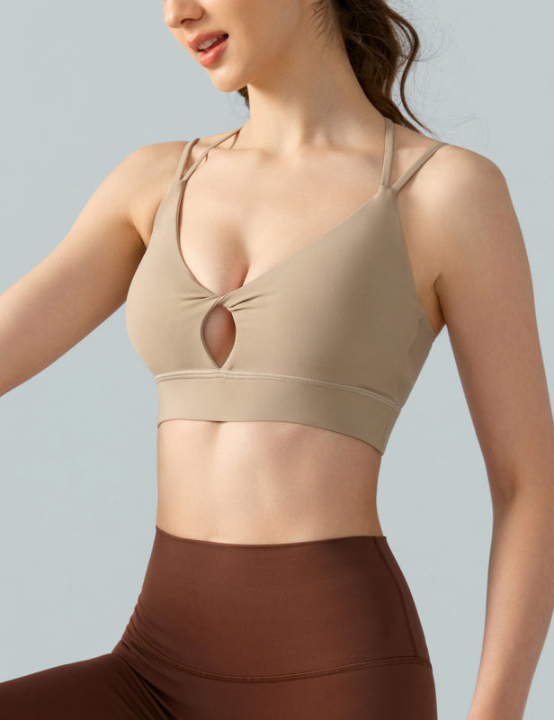 Khaki Double Straps Cut-out Sports Bra