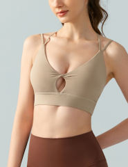 Khaki Double Straps Cut-out Sports Bra